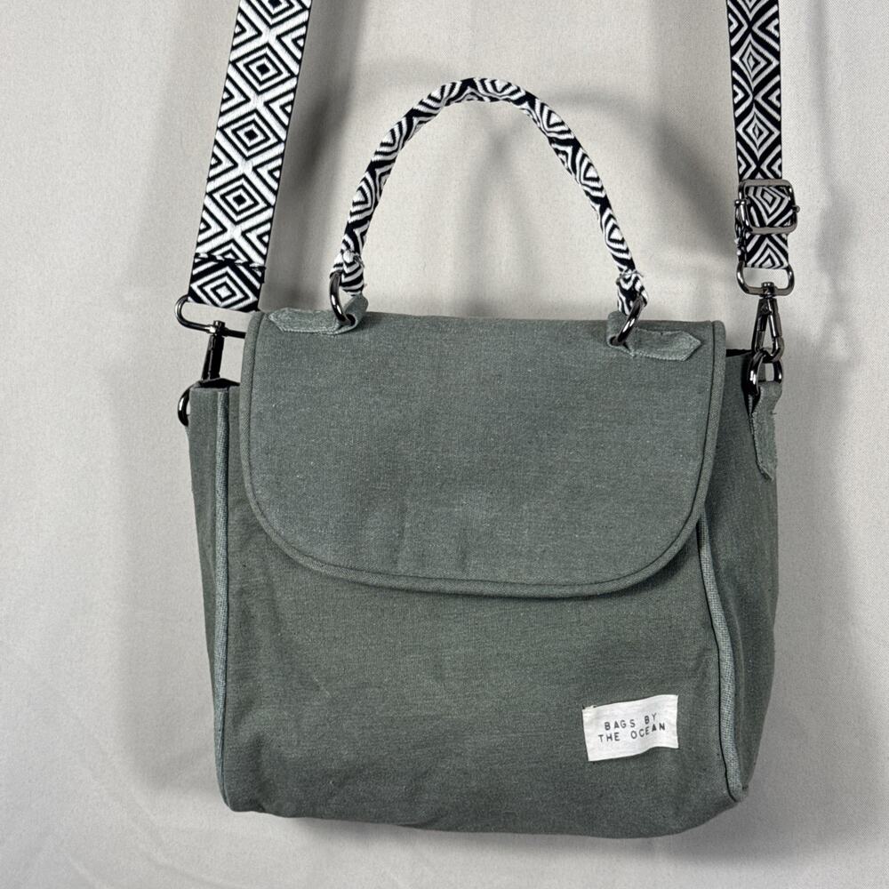 Bags By The Ocean Gray Canvas Crossbody Bag Geometric Strap Boho Adjustable